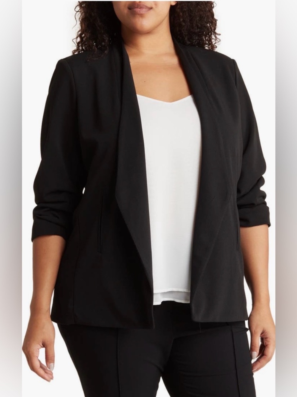 T Tahari Black Open-Front Draped Blazer